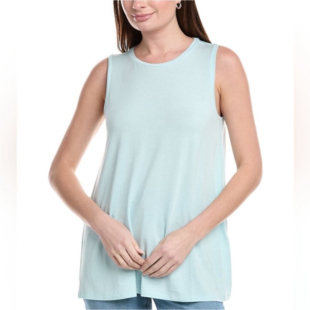 NEW Eileen Fisher Clearwater Blue Crewneck Long Shell Jersey Tank Top XXS NWT